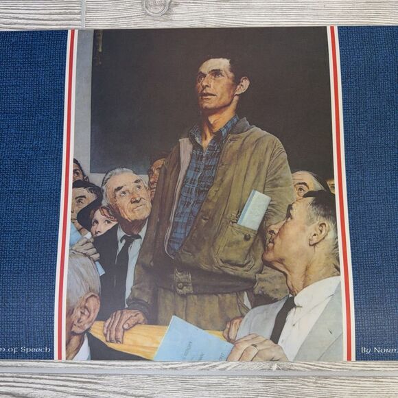 Norman Rockwell "The Four Freedoms" Laminated Placemats Set Of 4 WWII Prints 70s - Picture 9 of 15